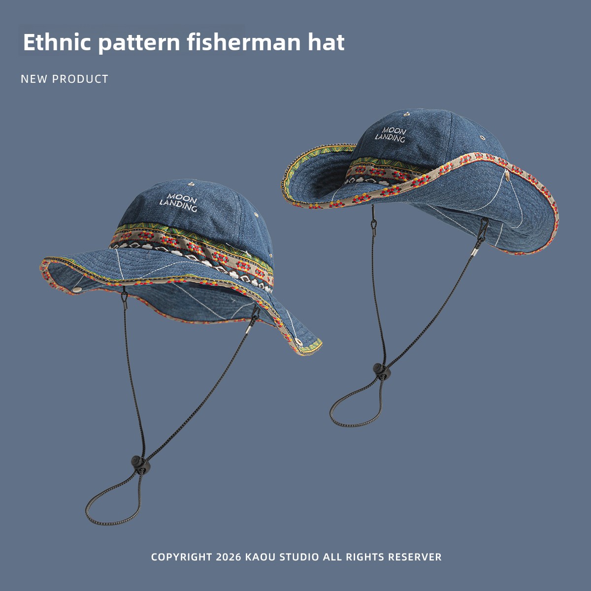 Bohemian Denim Bucket Hat for  - огляд і ціна Ethnic Fashion Photography