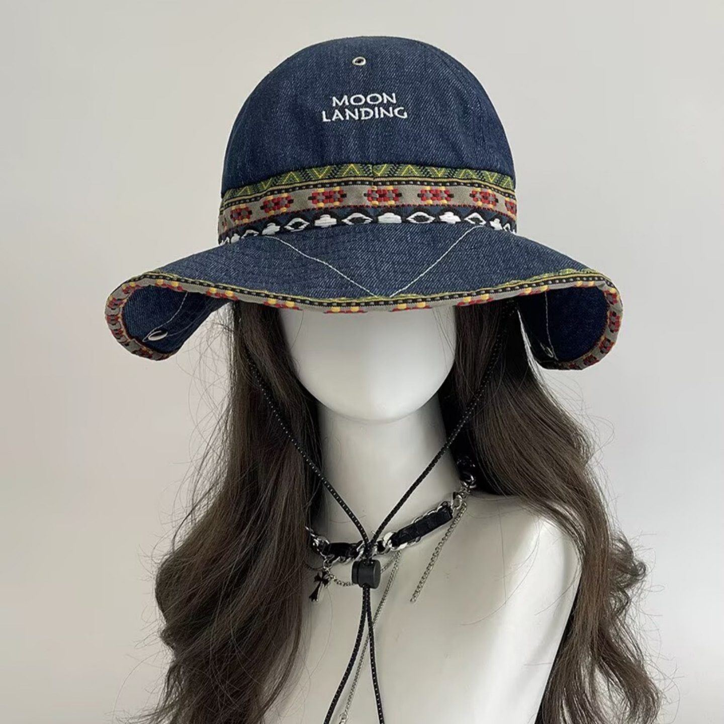 Bohemian Denim Bucket Hat for  - огляд і ціна Ethnic Fashion Photography