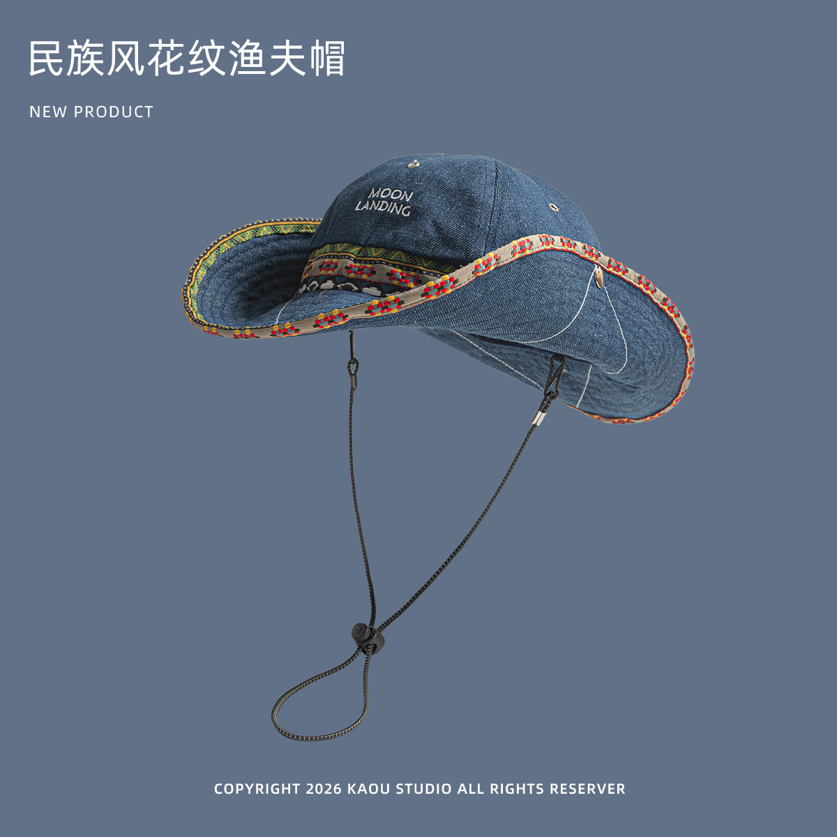 Bohemian Denim Bucket Hat for  - огляд і ціна Ethnic Fashion Photography